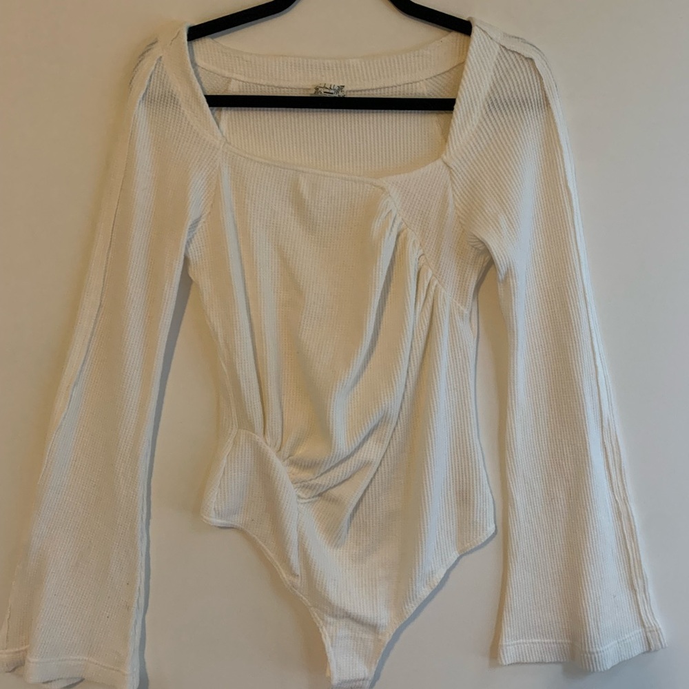 Free People Cream Ribbed Bodysuit